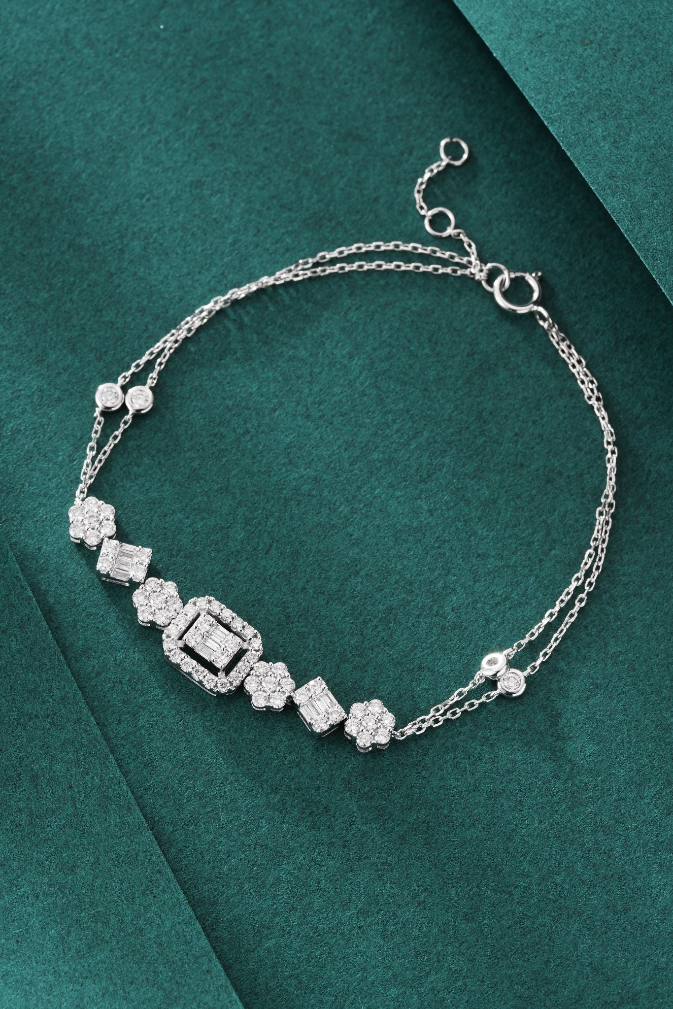 Diamond Round Brilliant T-Square Bracelet - Fine Jewelry Piece - White Diamond Bracelet