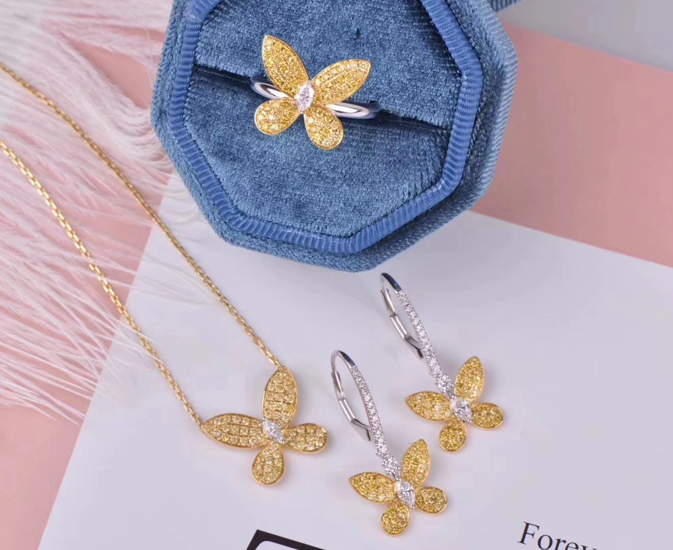 Diamond Single Butterfly Pendant - Exquisite Jewelry Piece - Yellow Diamond Pendant