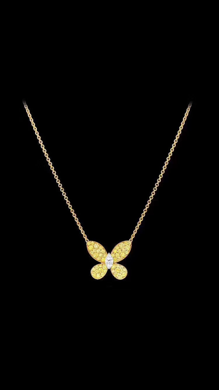 Diamond Single Butterfly Pendant - Exquisite Jewelry Piece - Yellow Diamond Pendant