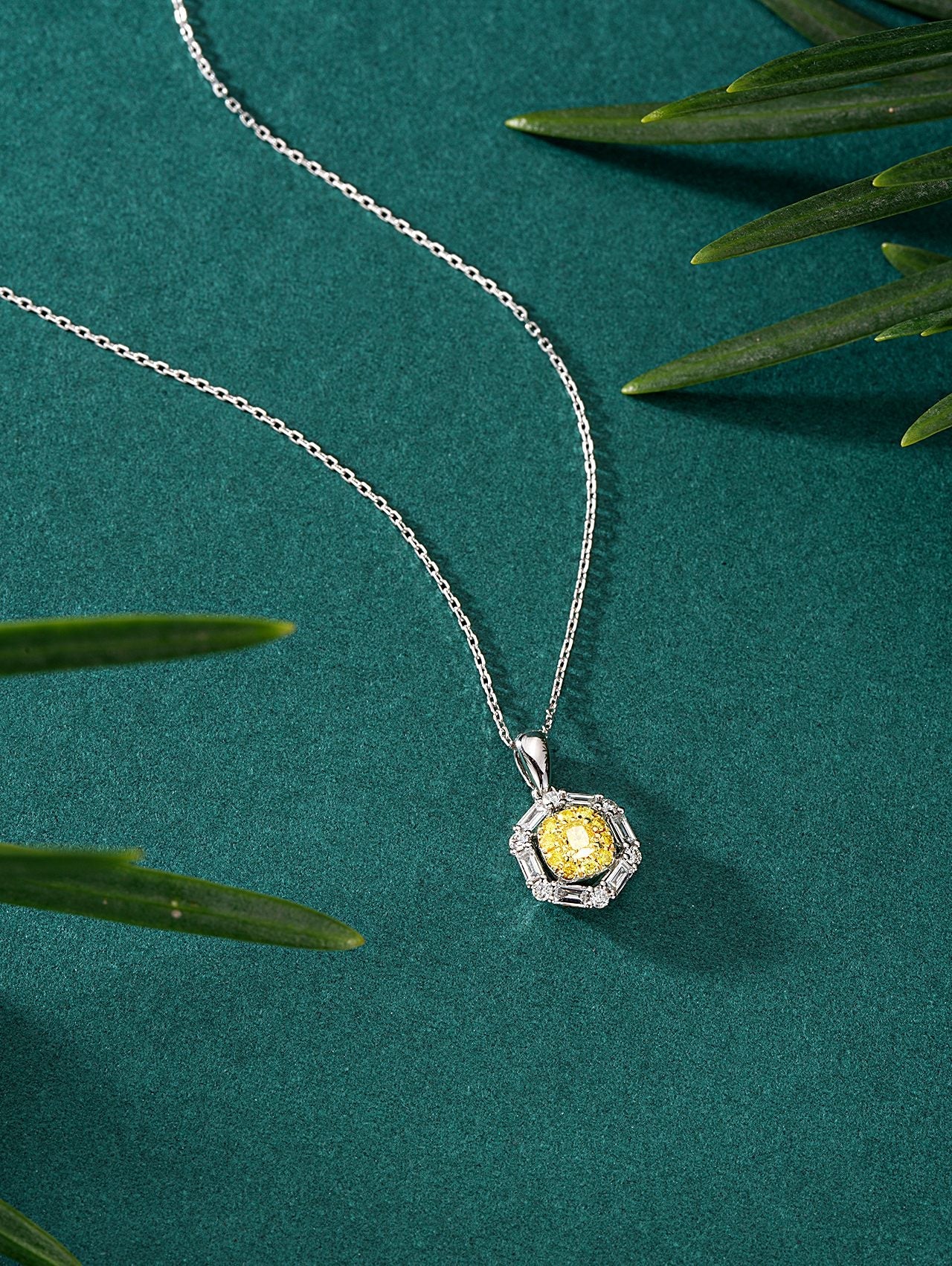 Diamond Six-Sided T-Square Pendant with Melon Seed Setting - Premium Jewelry - Yellow Diamond Pendant