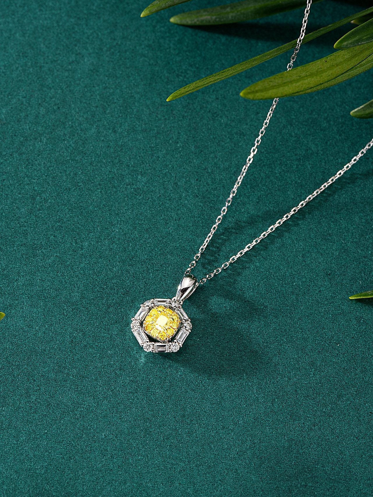 Diamond Six-Sided T-Square Pendant with Melon Seed Setting - Premium Jewelry - Yellow Diamond Pendant