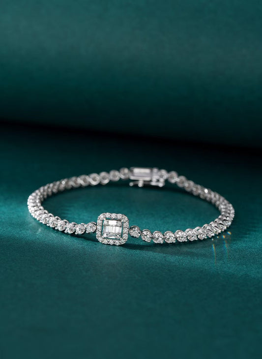 Diamond Square Bracelet (Two-Way Wear) - Premium Jewelry - White Diamond Bracelet