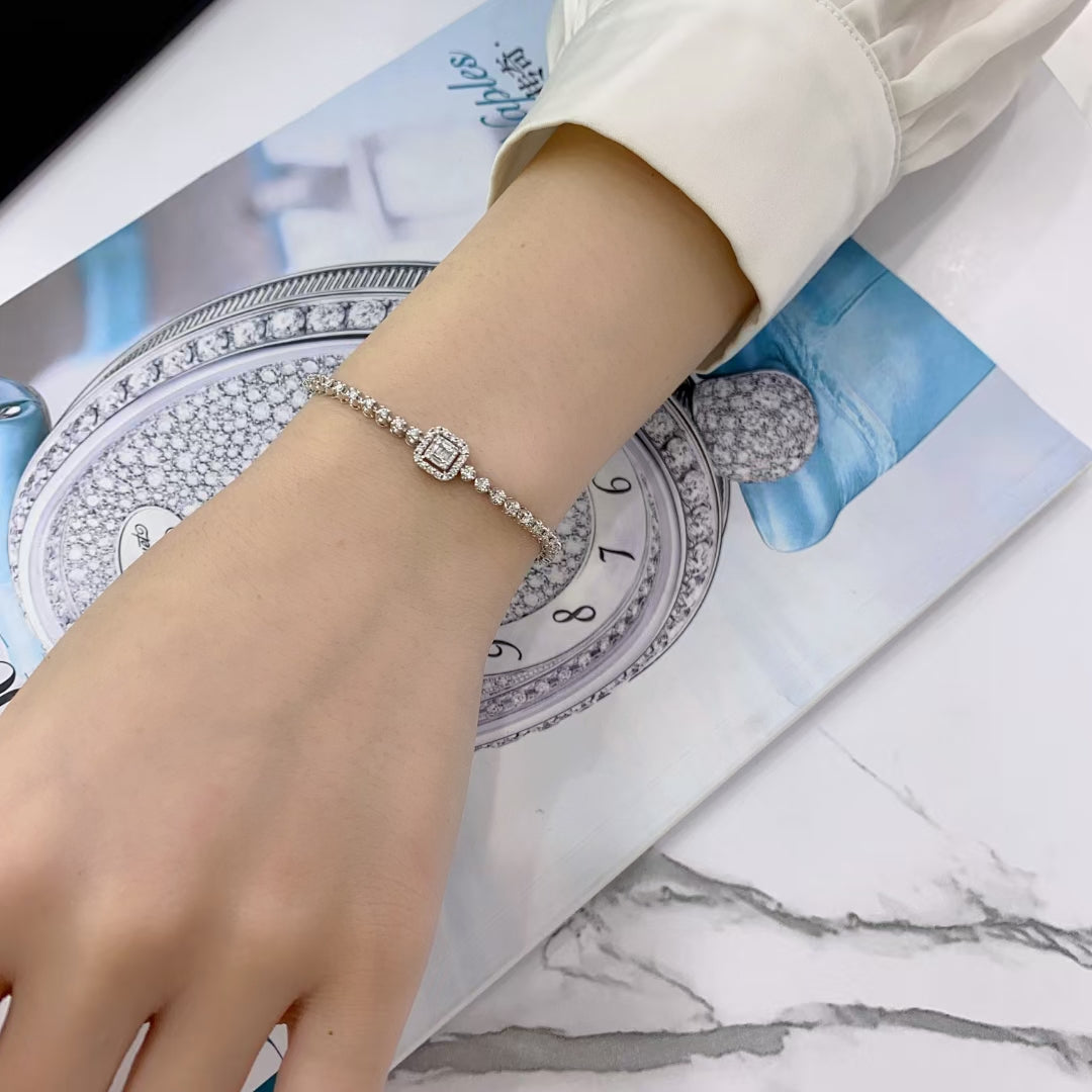 Diamond Square Bracelet (Two-Way Wear) - Premium Jewelry - White Diamond Bracelet