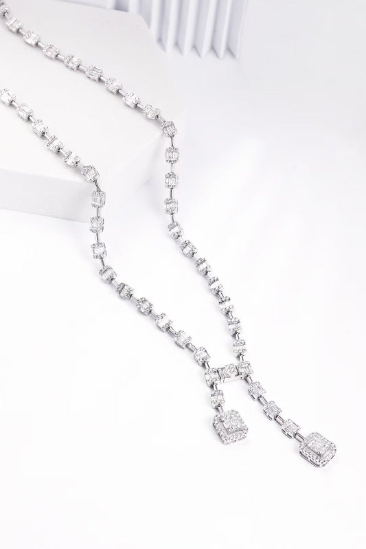 Diamond Square T Double-Row Pendant Chain Jewelry - White Diamond Necklace