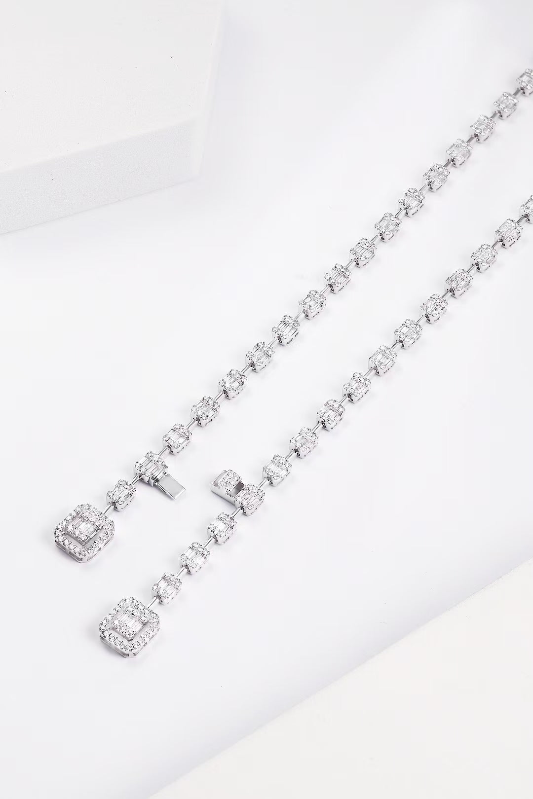 Diamond Square T Double-Row Pendant Chain Jewelry - White Diamond Necklace