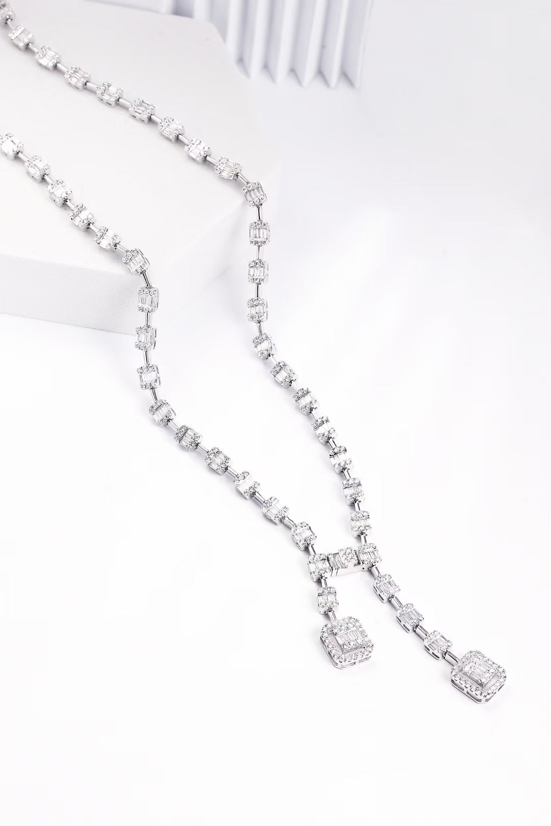 Diamond Square T Double-Row Pendant Necklace - Premium Jewelry - Universal Chain