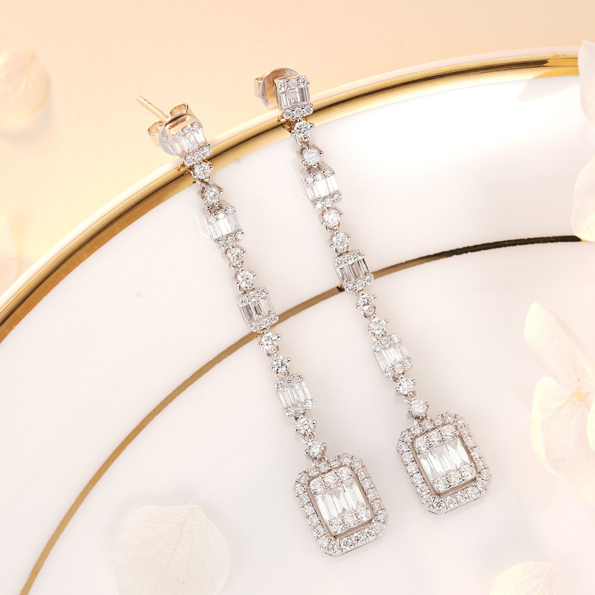 Diamond Square T Earrings with Long Drops – Luxury Jewelry - Jeweler.Jewelry