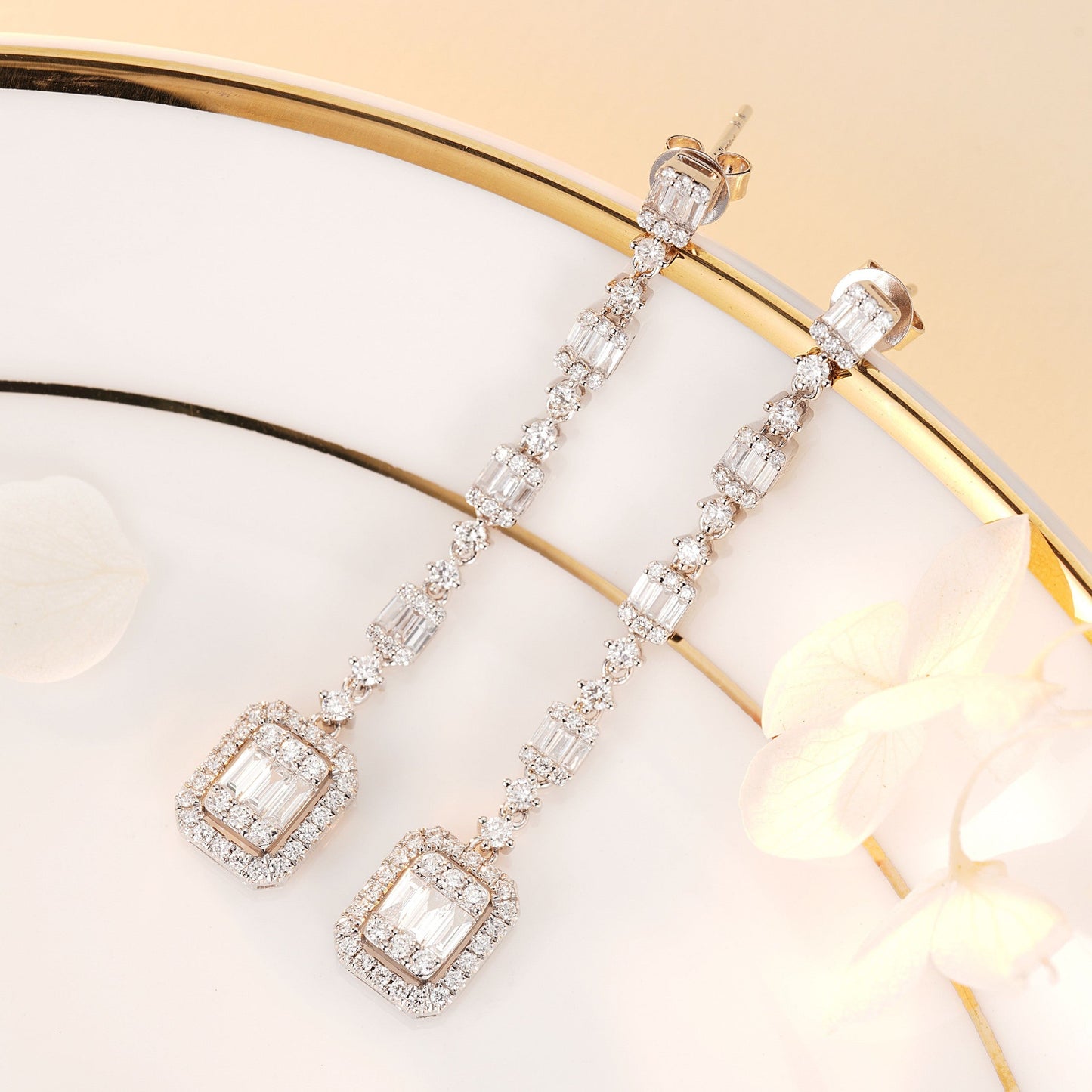 Diamond Square T Earrings with Long Drops – Luxury Jewelry - Jeweler.Jewelry