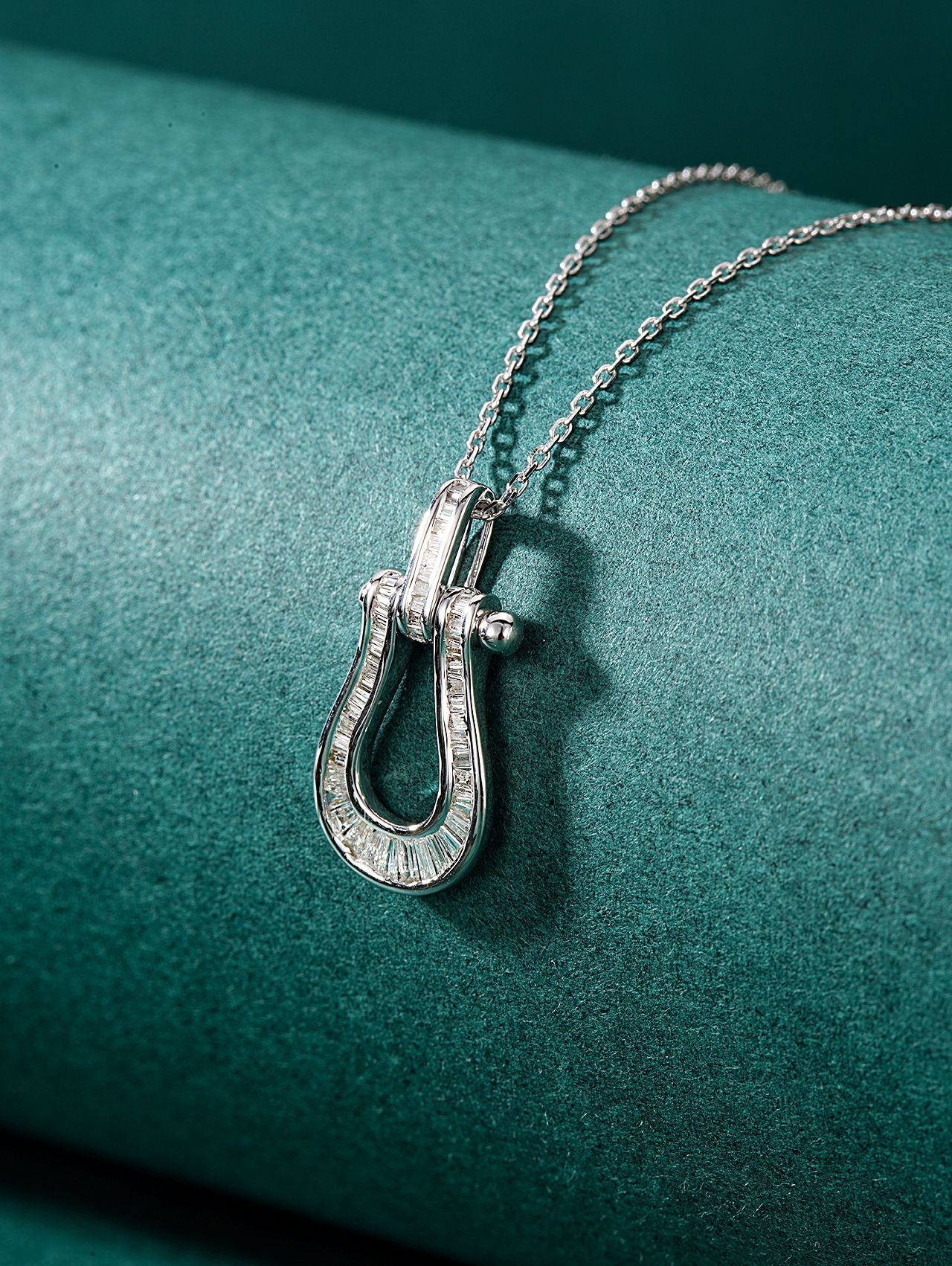 Diamond Step Horseshoe Pendant - Unique Jewelry Piece - White Diamond Pendant