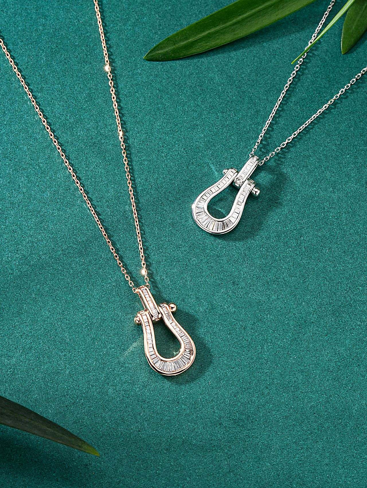 Diamond Step Horseshoe Pendant - Unique Jewelry Piece - White Diamond Pendant