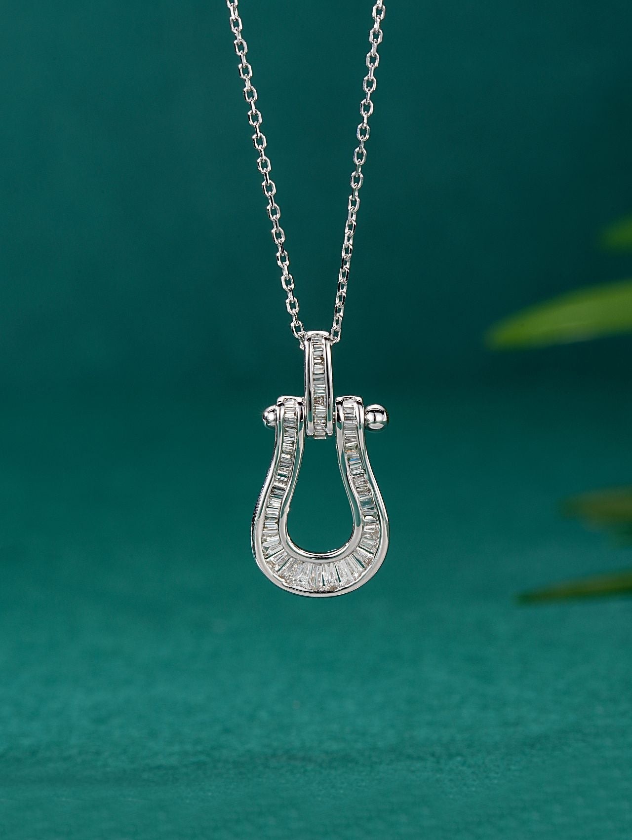 Diamond Step Horseshoe Pendant - Unique Jewelry Piece - White Diamond Pendant