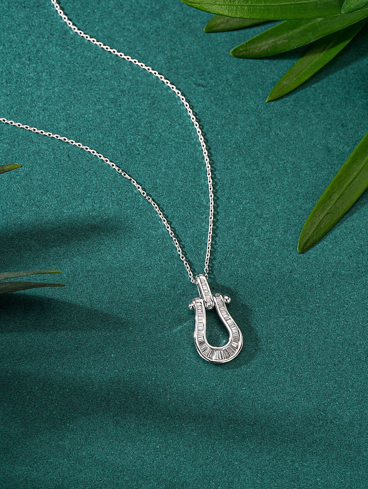 Diamond Step Horseshoe Pendant - Unique Jewelry Piece - White Diamond Pendant