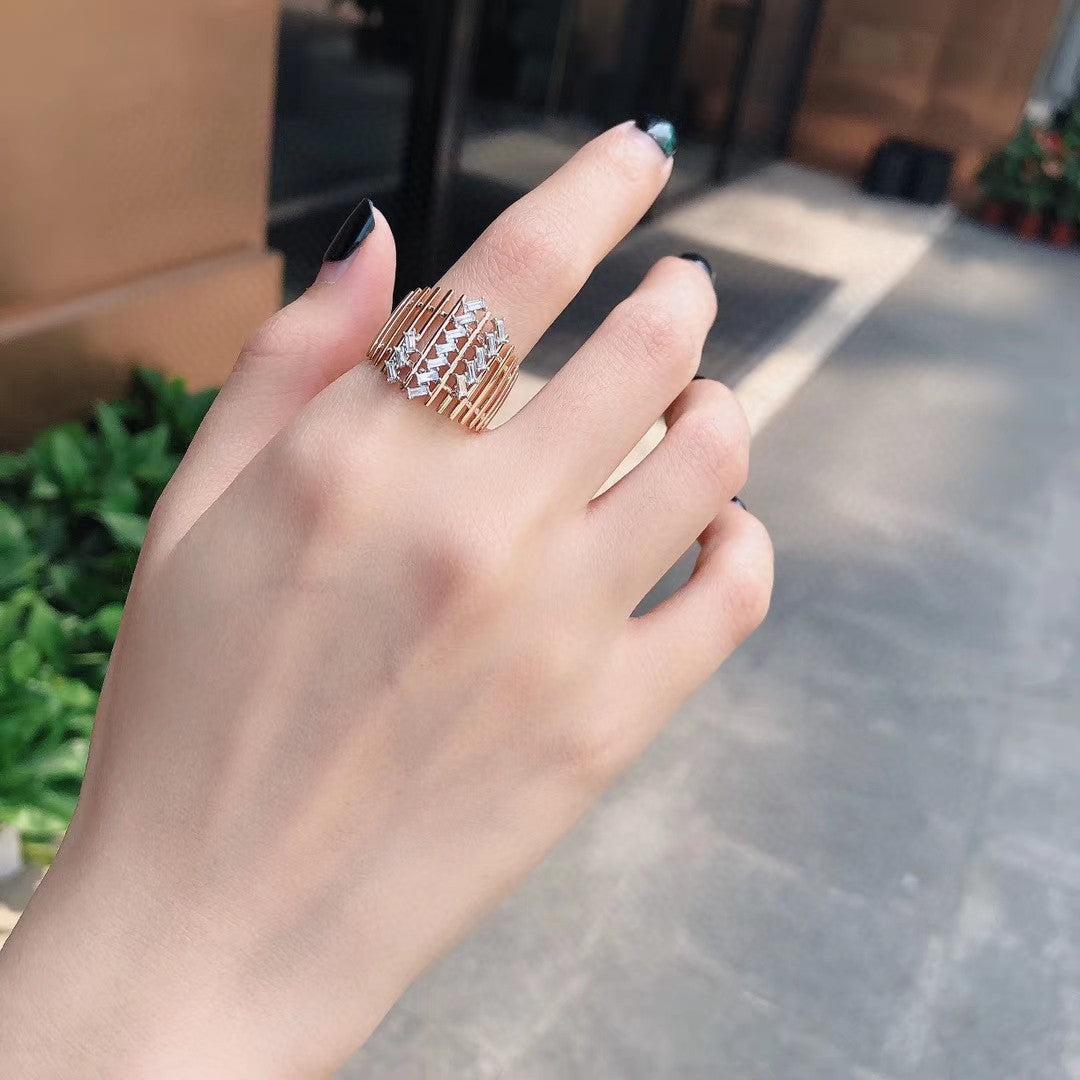 Diamond String Ring - Unique Jewelry Piece - White Diamond Ring