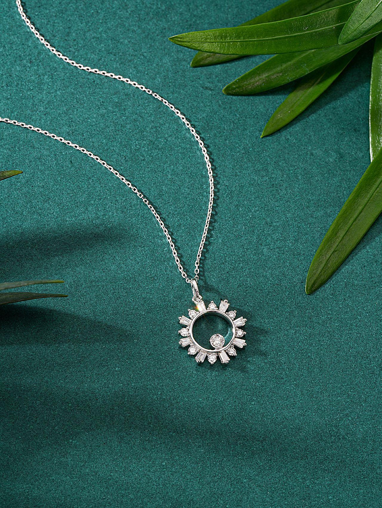 Diamond Sunburst Pendant - Unique and Elegant Jewelry - White Diamond Pendant