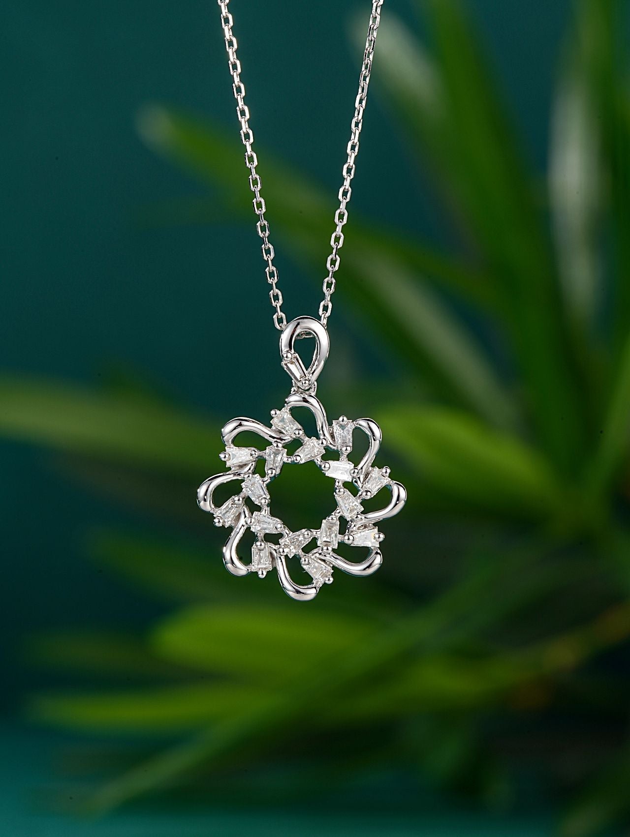 Diamond Sunflower Pendant - Elegant Jewelry Piece - White Diamond Pendant