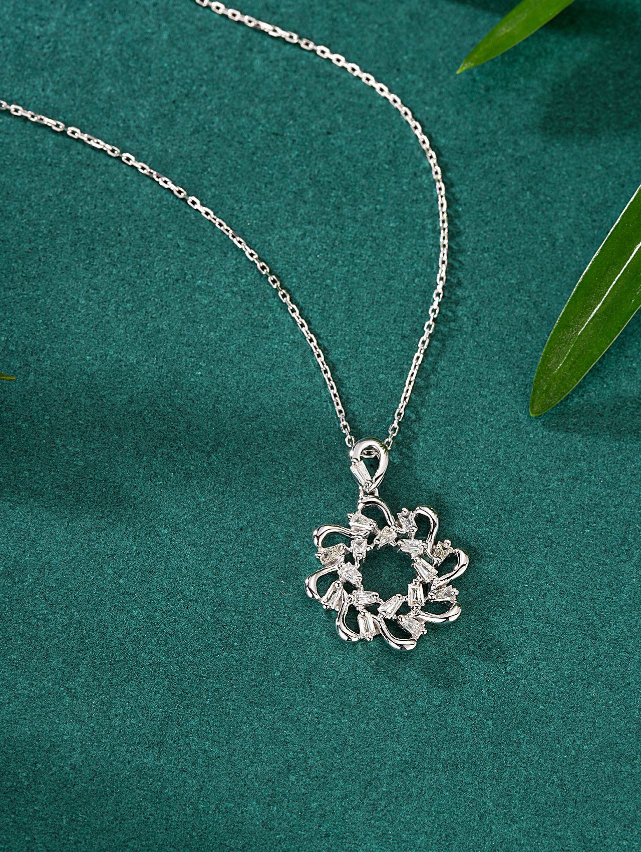 Diamond Sunflower Pendant - Elegant Jewelry Piece - White Diamond Pendant