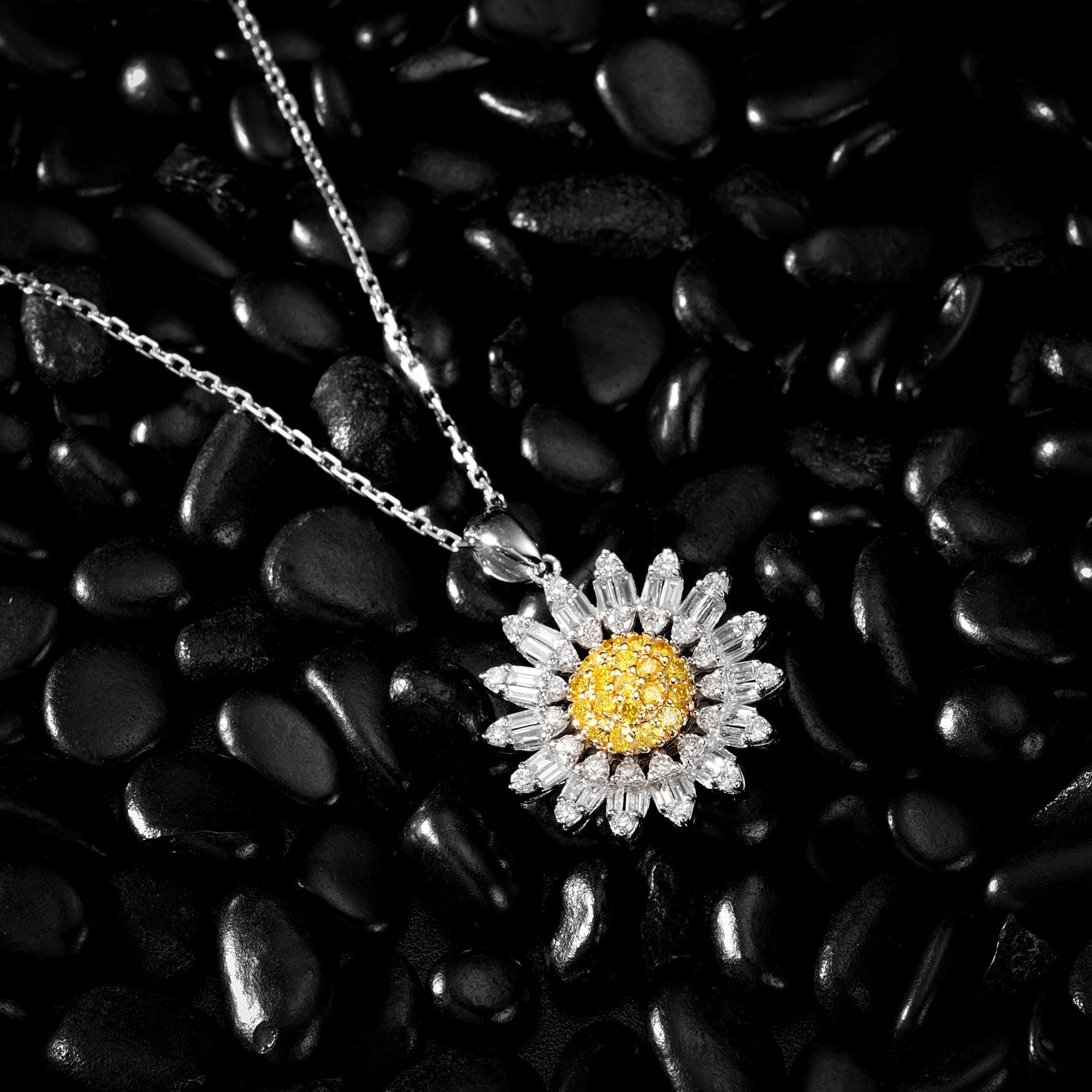 Diamond Sunflower Pendant - Exclusive Jewelry Deal - Yellow Diamond Pendant