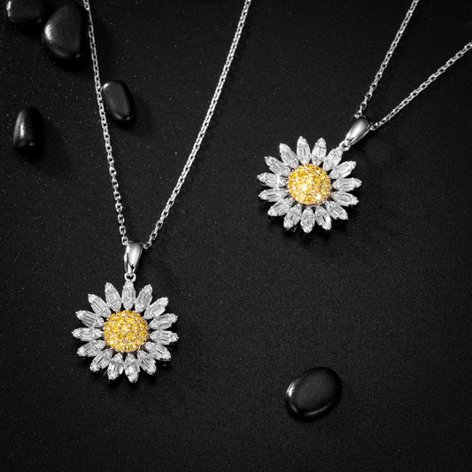 Diamond Sunflower Pendant - Exclusive Jewelry Deal - Yellow Diamond Pendant