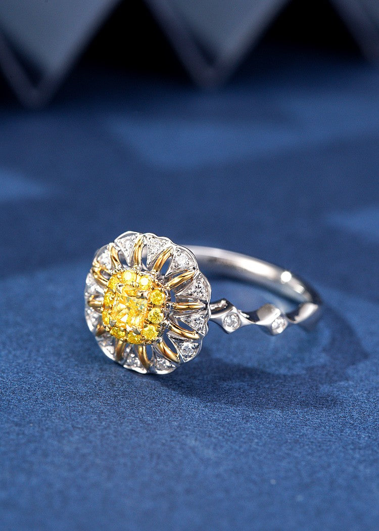 Diamond Sunflower Ring - Premium Jewelry Collection - Yellow Diamond Ring