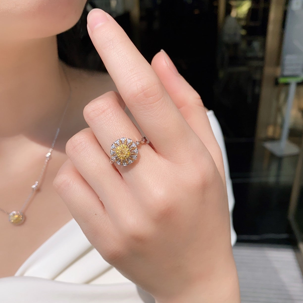 Diamond Sunflower Ring - Premium Jewelry Collection - Yellow Diamond Ring