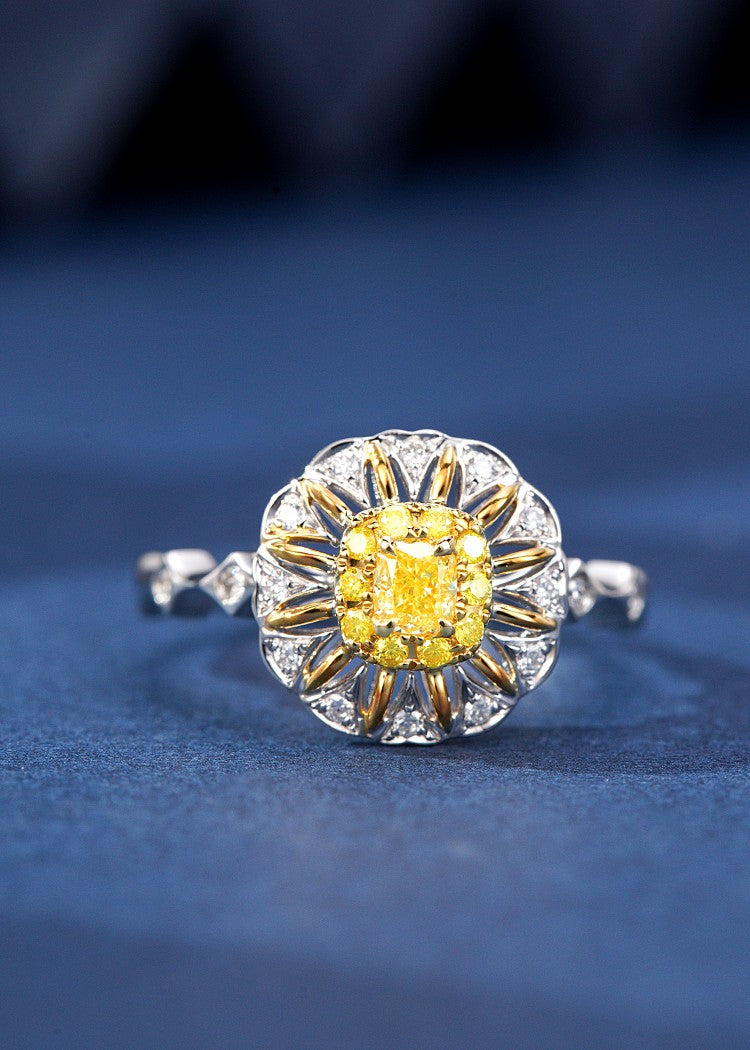 Diamond Sunflower Ring - Premium Jewelry Collection - Yellow Diamond Ring