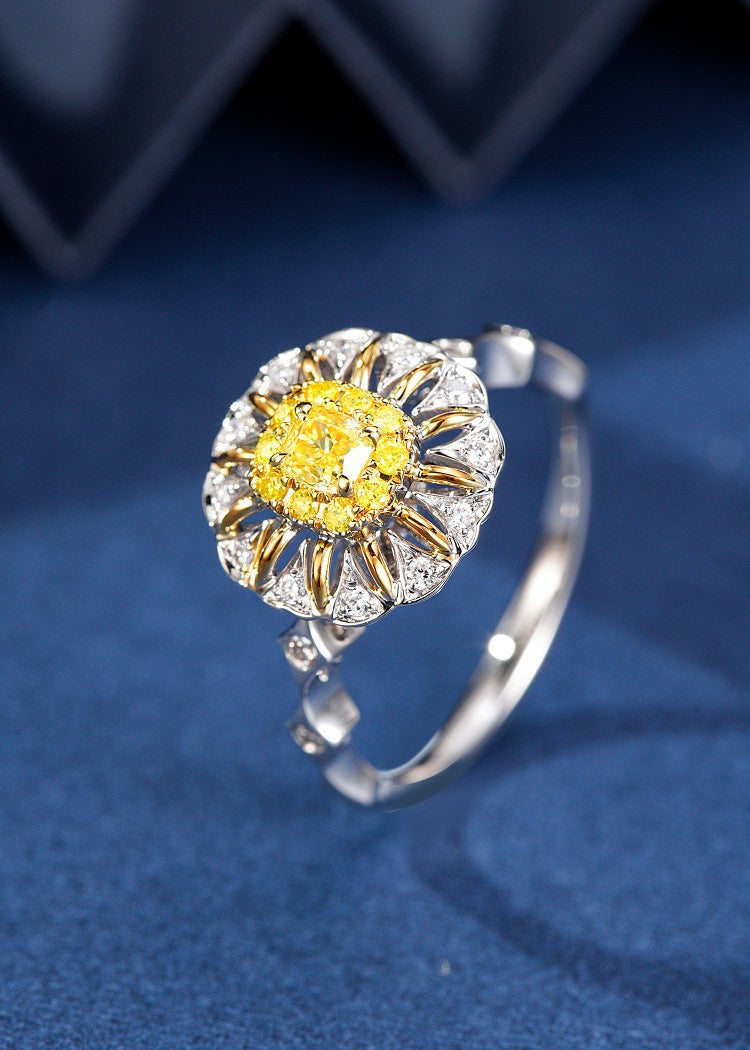 Diamond Sunflower Ring - Premium Jewelry Collection - Yellow Diamond Ring