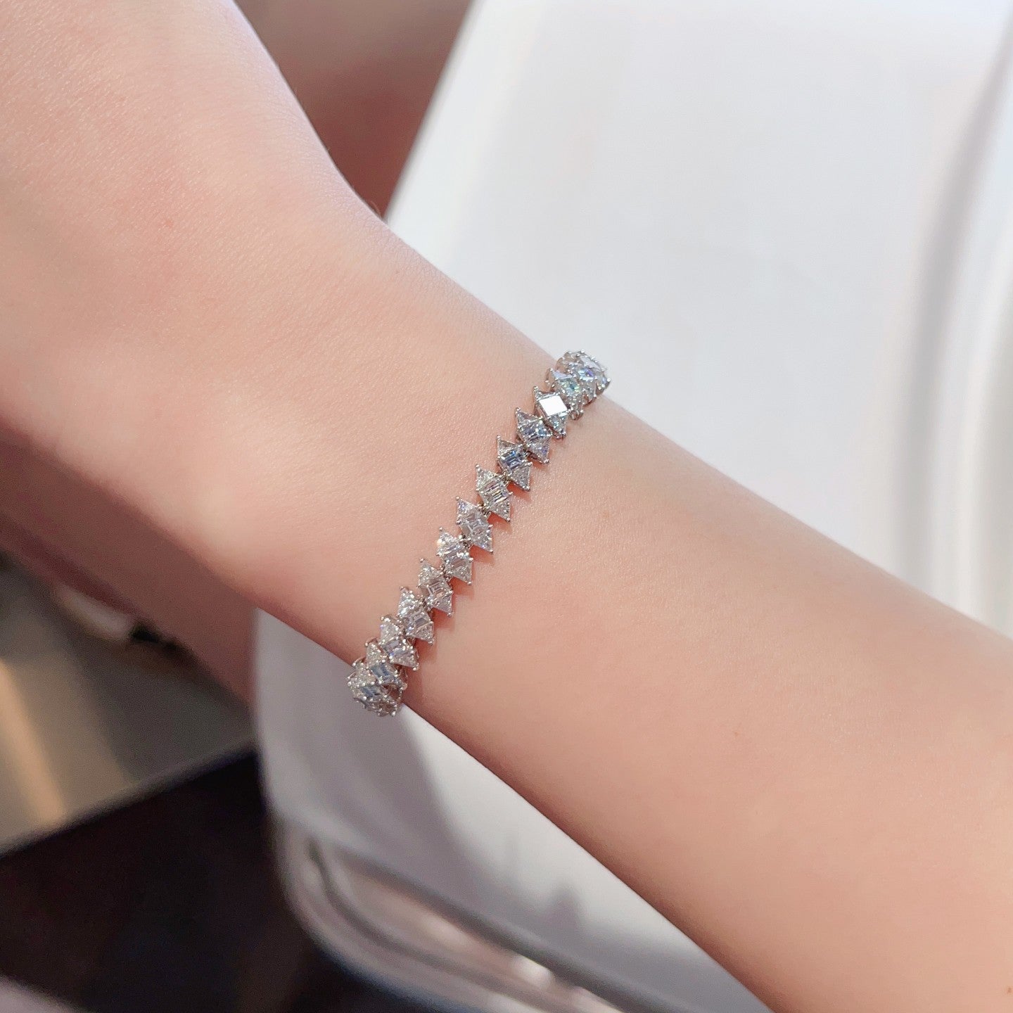 Diamond Triangle T-Square Bracelet - Premium Jewelry - White Diamond Bracelet