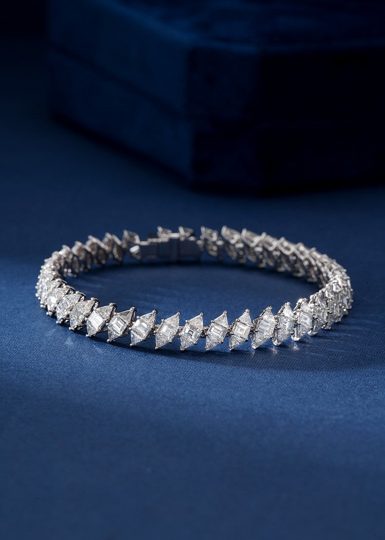 Diamond Triangle T-Square Bracelet - Premium Jewelry - White Diamond Bracelet