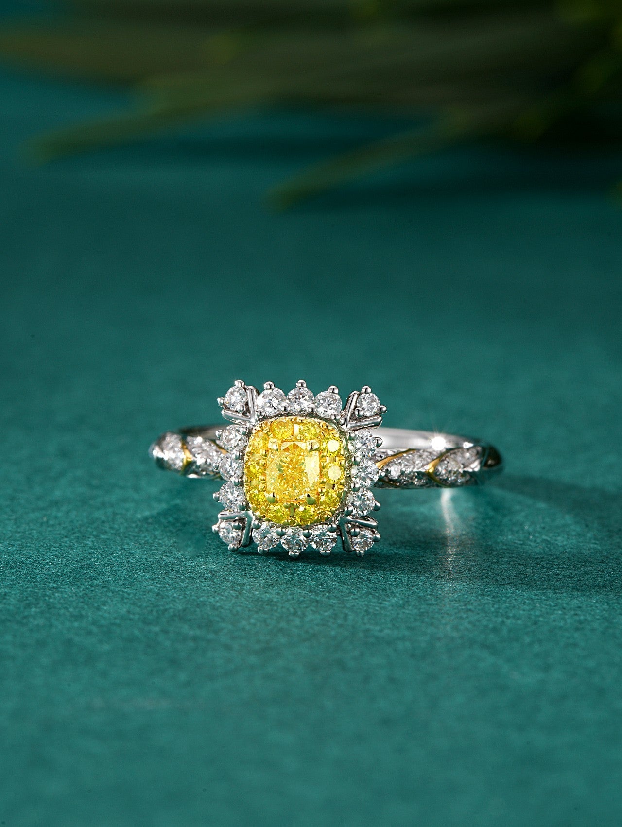 Diamond V-Shaped Cushion Cut Ring - Exquisite Jewelry Piece - Yellow Diamond Ring