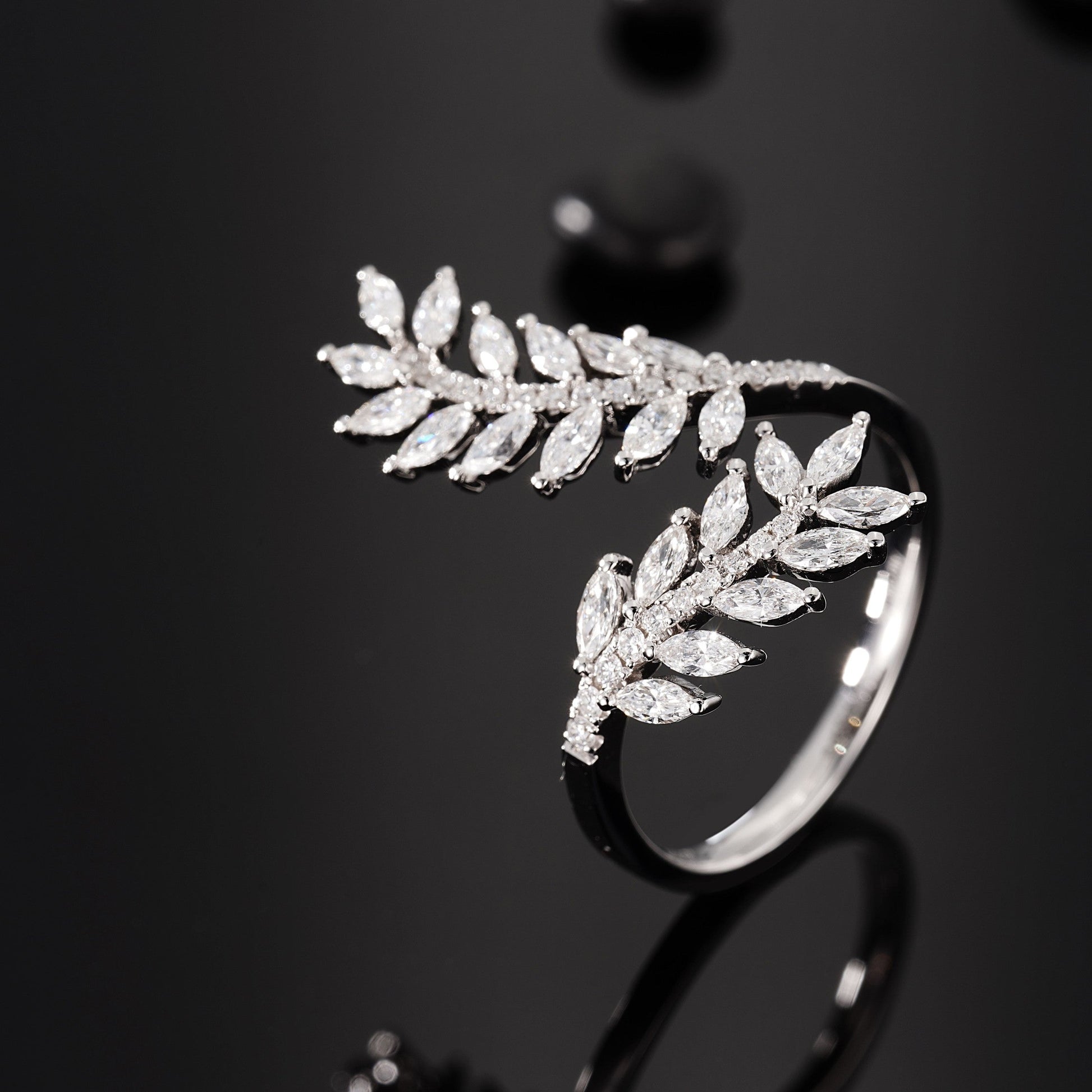 Diamond Wheat & Marquise Ring - Unique Jewelry Piece - White Diamond Ring