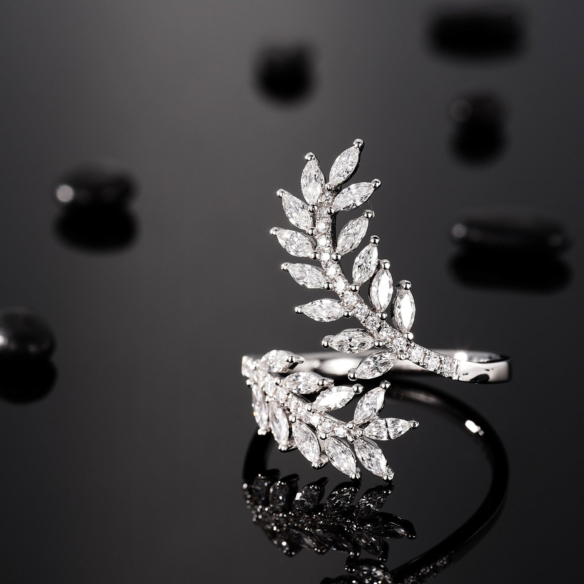 Diamond Wheat & Marquise Ring - Unique Jewelry Piece - White Diamond Ring