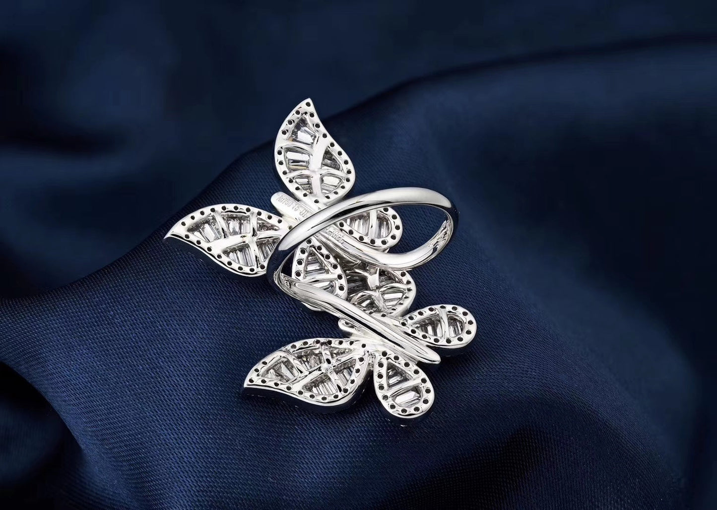 Double Butterfly Large Ring - Premium Jewelry Piece - White Diamond Ring