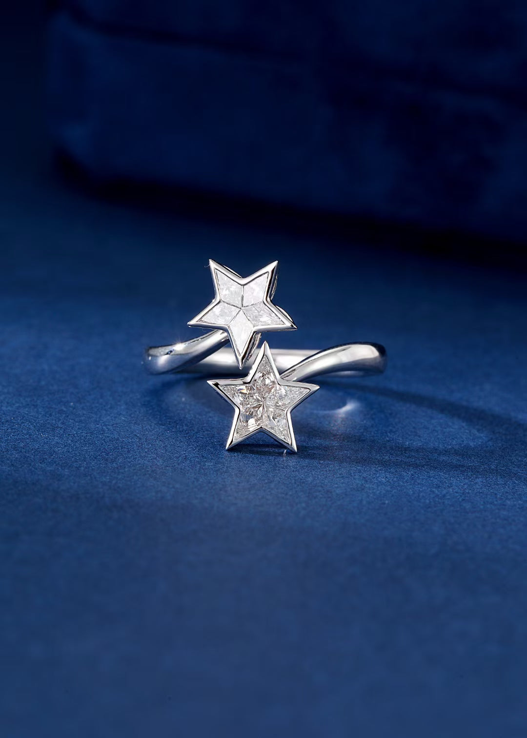 Double Five-Pointed Star Ring - Premium Jewelry Collection - White Diamond Ring