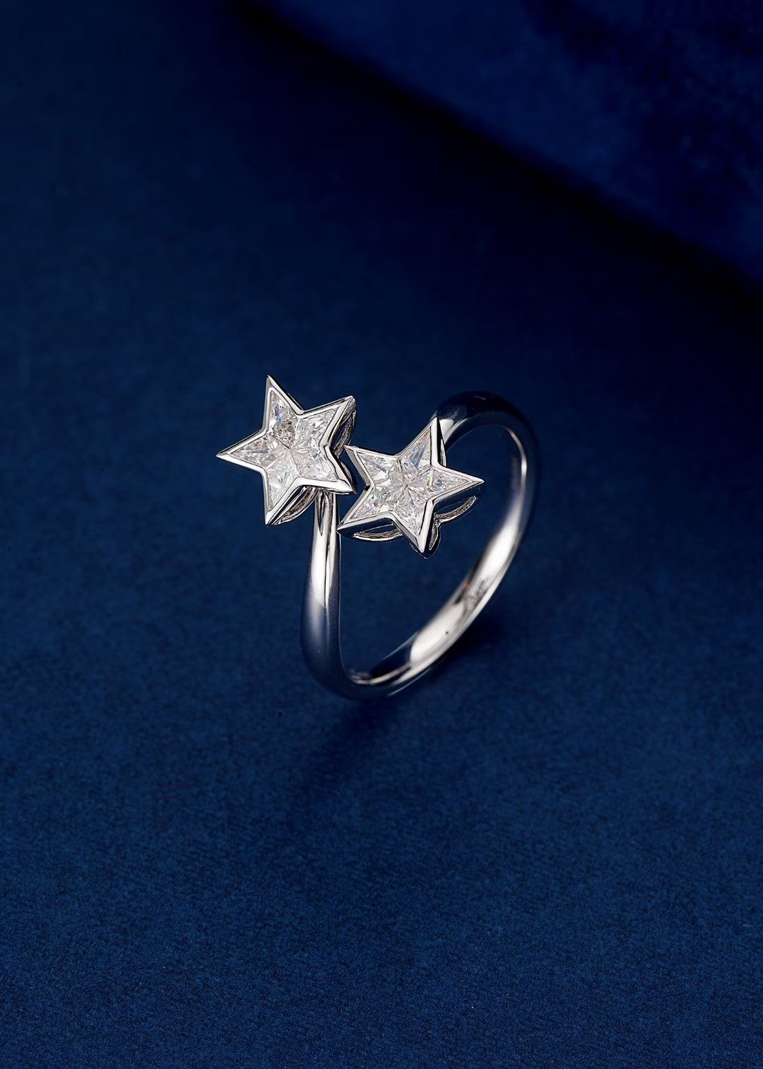 Double Five-Pointed Star Ring - Premium Jewelry Collection - White Diamond Ring