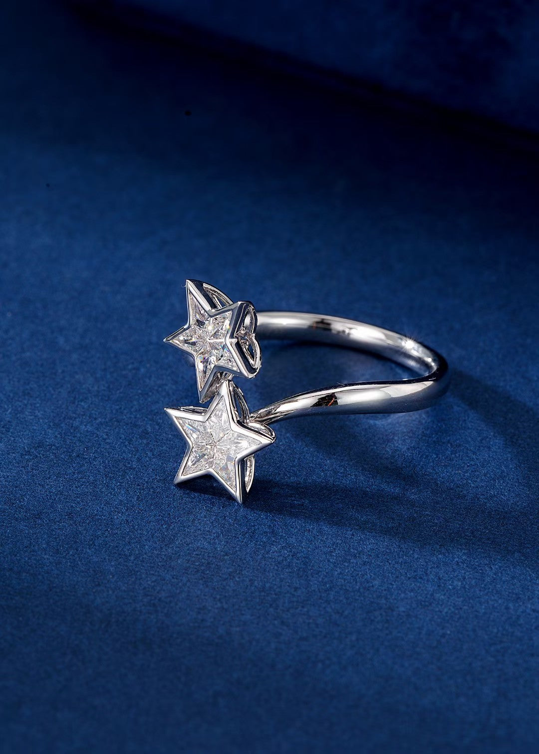 Double Five-Pointed Star Ring - Premium Jewelry Collection - White Diamond Ring