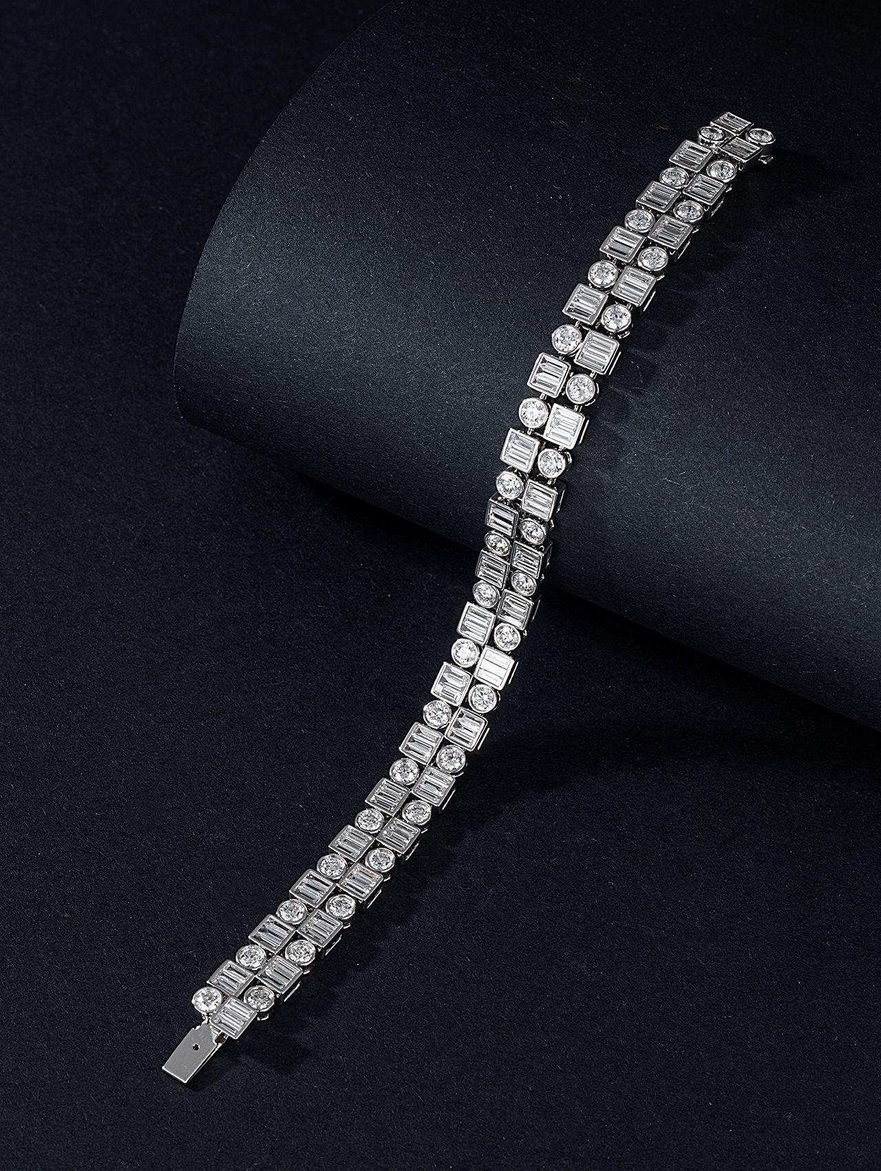 Double Row Round Diamond T Bracelet - Luxury Jewelry - White Diamond Bracelet