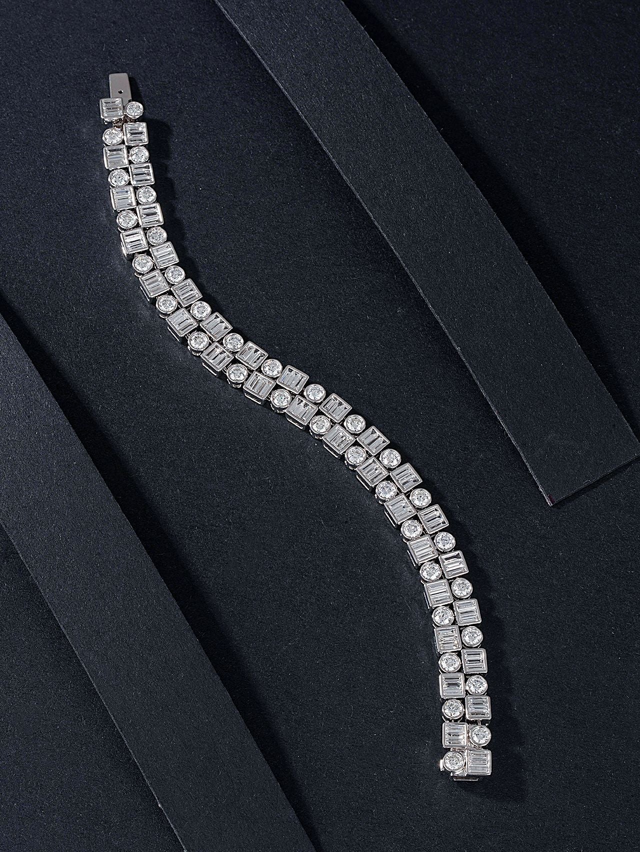 Double Row Round Diamond T Bracelet - Luxury Jewelry - White Diamond Bracelet