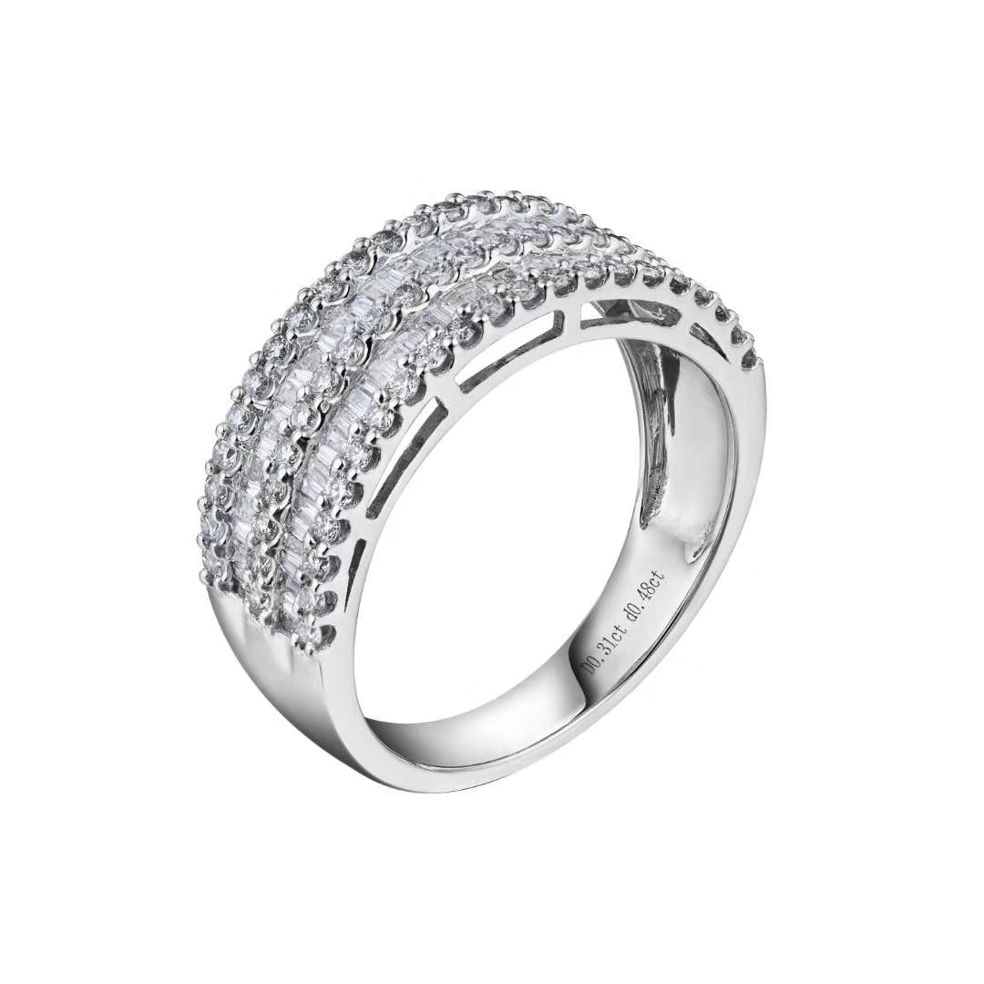 Double Row T-Square Semi-Circle Ring - Premium Jewelry - White Diamond Ring