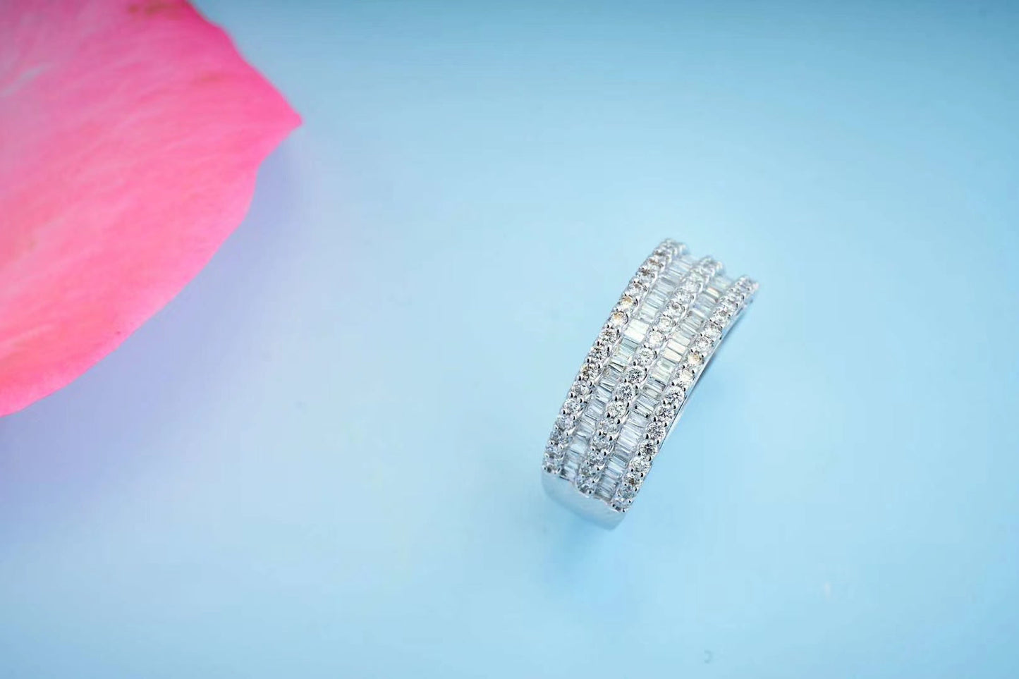 Double Row T-Square Semi-Circle Ring - Premium Jewelry - White Diamond Ring