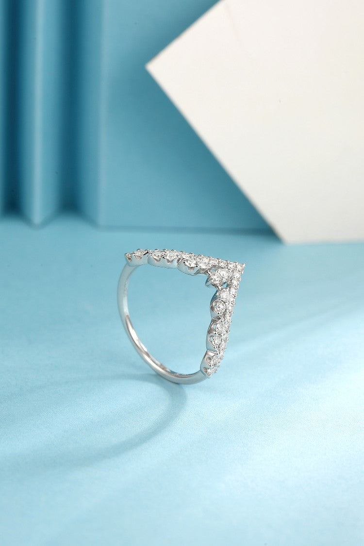 Double V-Shaped Ring with Sparkling Diamond - Luxury Jewelry - White Diamond Ring