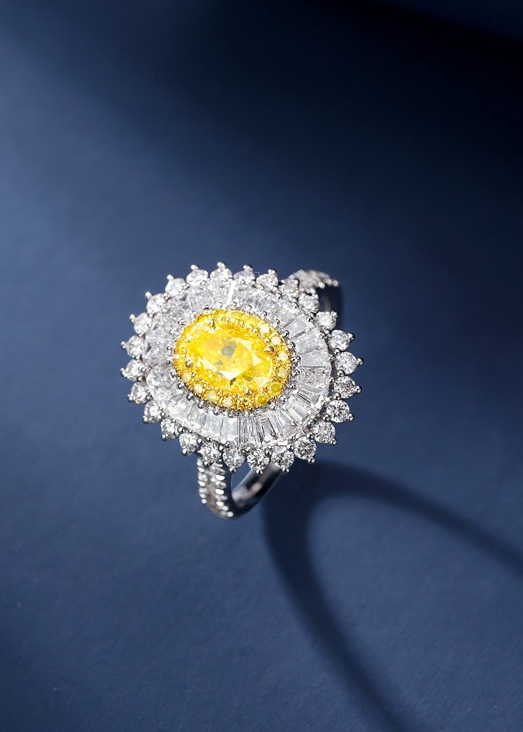 Elegant 1.026ct Yellow Diamond Oval Double Halo Ring - Luxury Jewelry - Yellow Diamond Ring