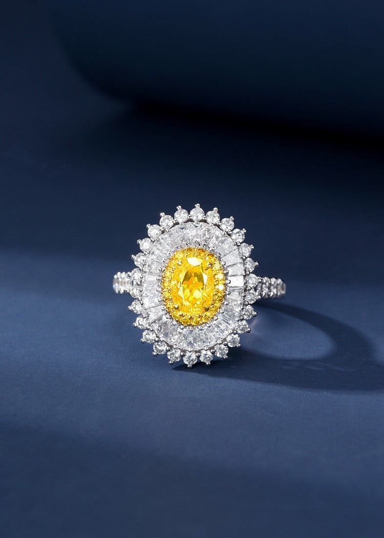 Elegant 1.026ct Yellow Diamond Oval Double Halo Ring - Luxury Jewelry - Yellow Diamond Ring