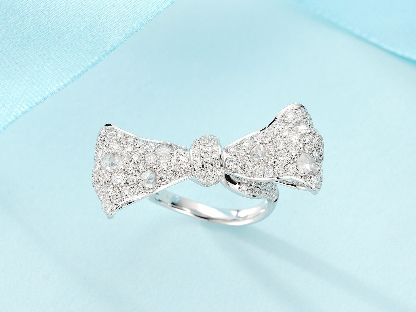 Elegant Bowknot Ring with Diamond Accent - Fine Jewelry Collection - White Diamond Ring