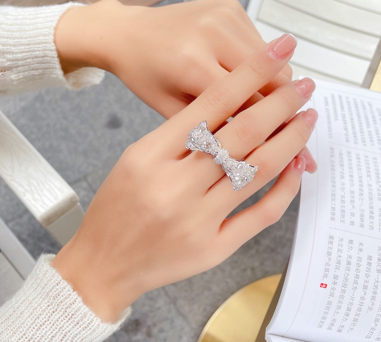 Elegant Bowknot Ring with Diamond Accent - Fine Jewelry Collection - White Diamond Ring