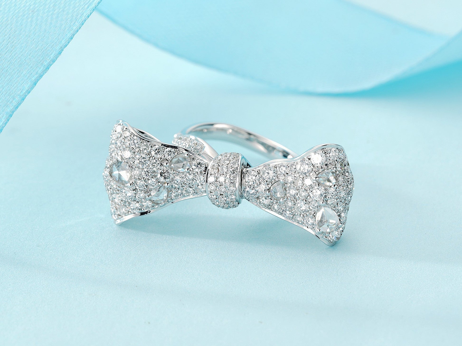 Elegant Bowknot Ring with Diamond Accent - Fine Jewelry Collection - White Diamond Ring