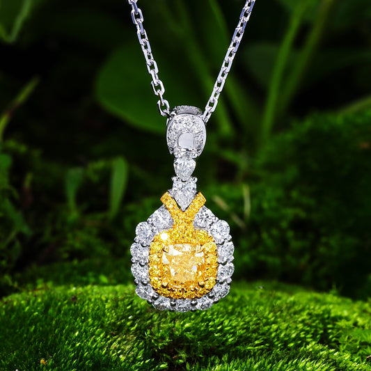 Elegant Cushion-Cut Drop Pendant: Sparkling Jewelry Gem - Yellow Diamond Pendant