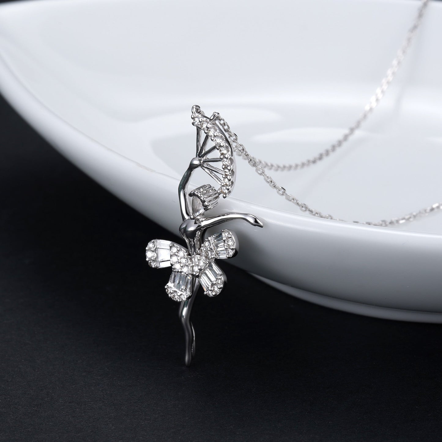 Elegant Dancing Fan Lady Pendant Jewelry - White Diamond Pendant