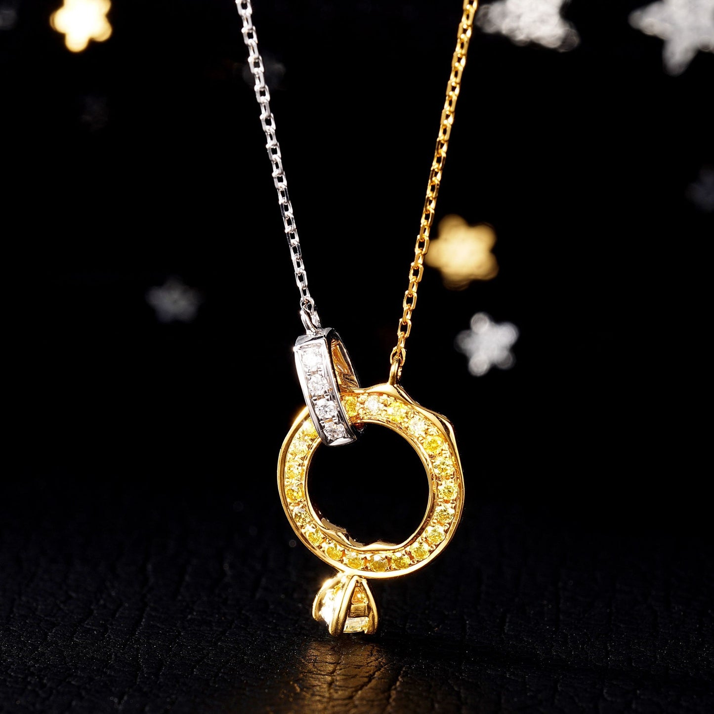 Elegant Diamond Double-Loop Ring Pendant Jewelry - Yellow Diamond Pendant