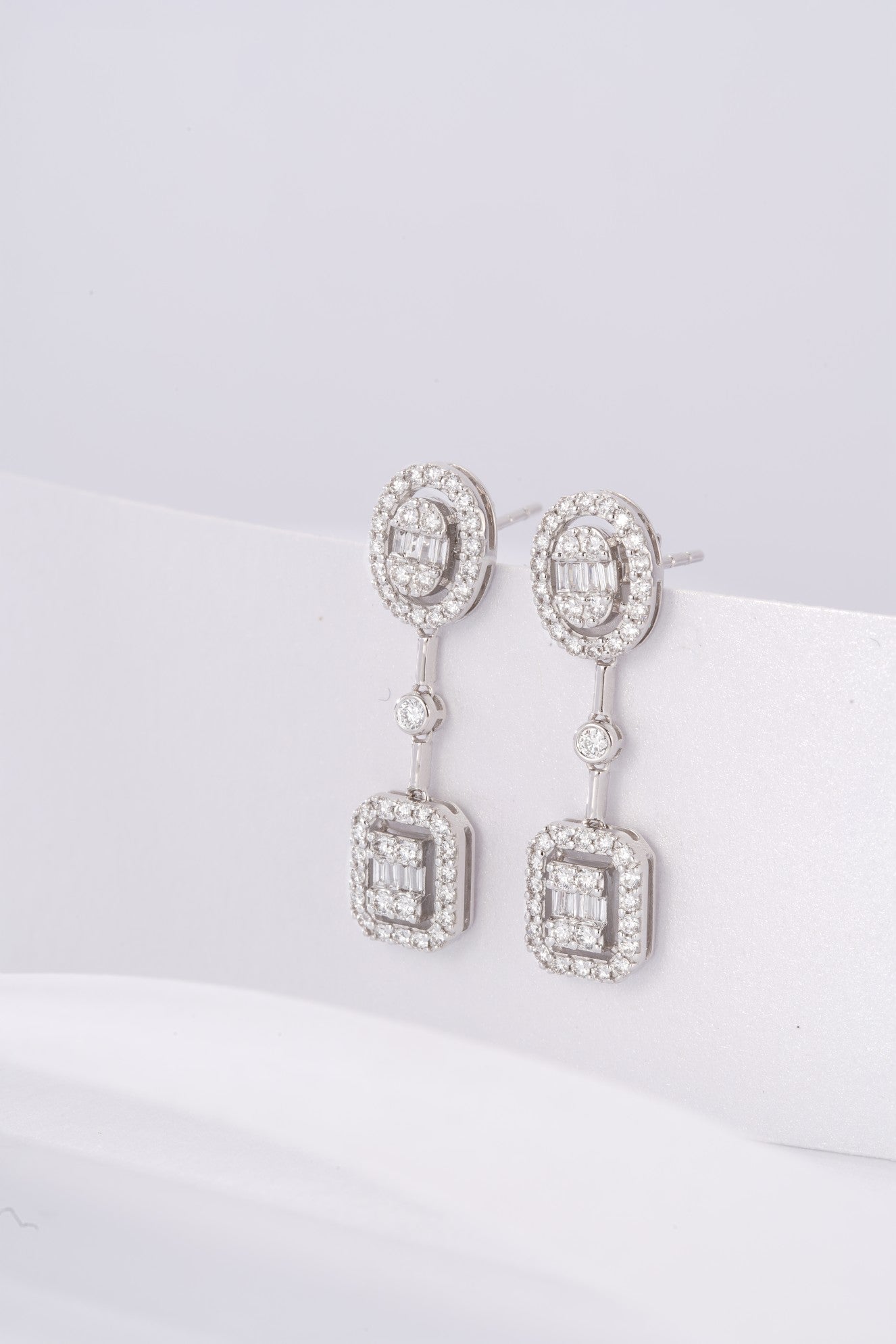 Elegant Diamond Ellipse Step Cut Earrings - Luxury Jewelry - Jeweler.Jewelry