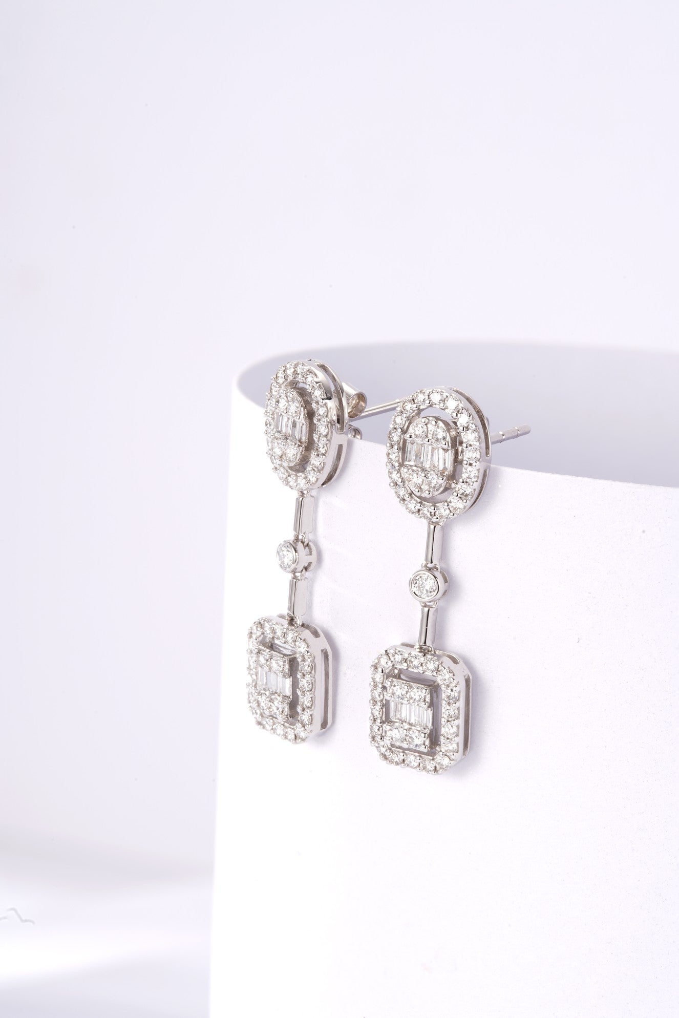 Elegant Diamond Ellipse Step Cut Earrings - Luxury Jewelry - Jeweler.Jewelry